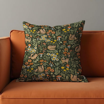 Whimsical Forest Cat Cushion Cover, Woodland Animals Pillow Case
