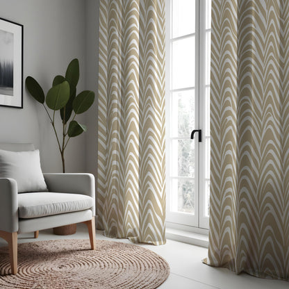Beige Wave Pattern Curtains, Neutral Minimalist Drapes
