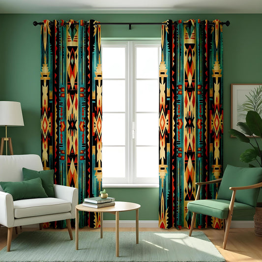 Southwest Aztec Curtains, Boho Tribal Western Cabin Drapes