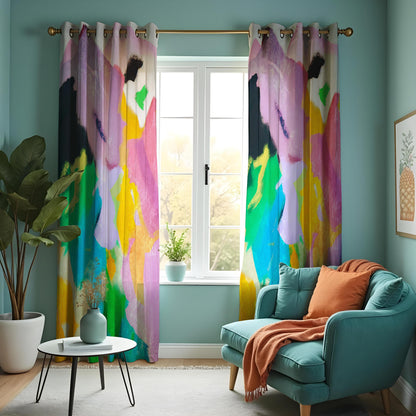 Rainbow Brushstroke Abstract Art Curtains, Painterly Drapes