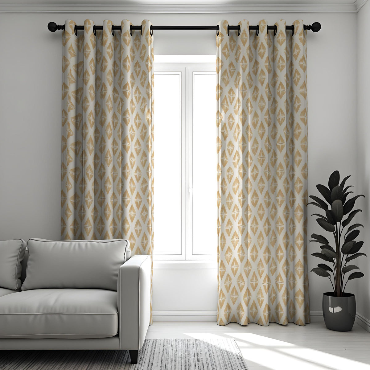 Beige Geometric Curtains, Neutral Minimalist Window Drapes
