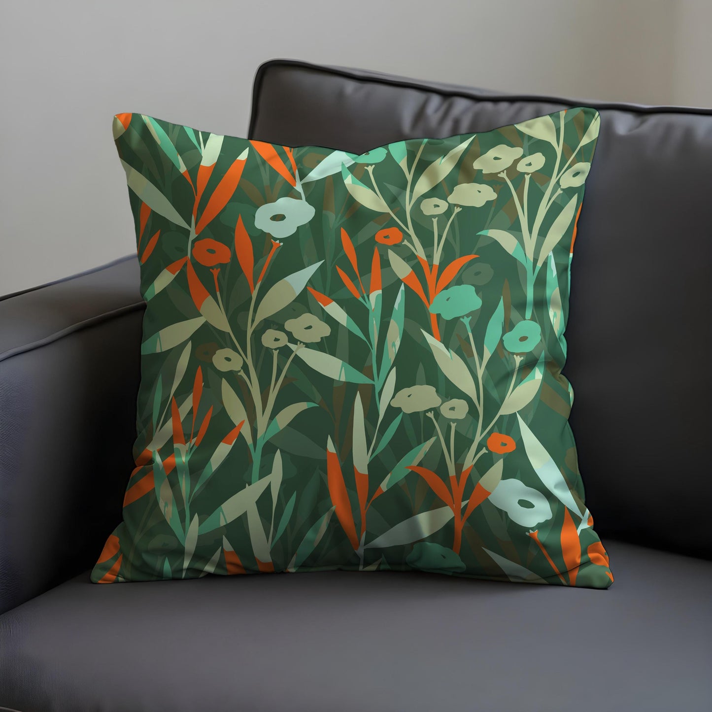 Green Botanical Throw Pillow Cover, Vibrant Floral Cushion Cover