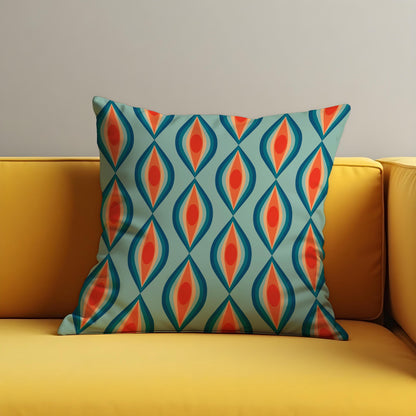Retro Cushion Cover, Teal & Orange Geometric Pattern Pillow Case