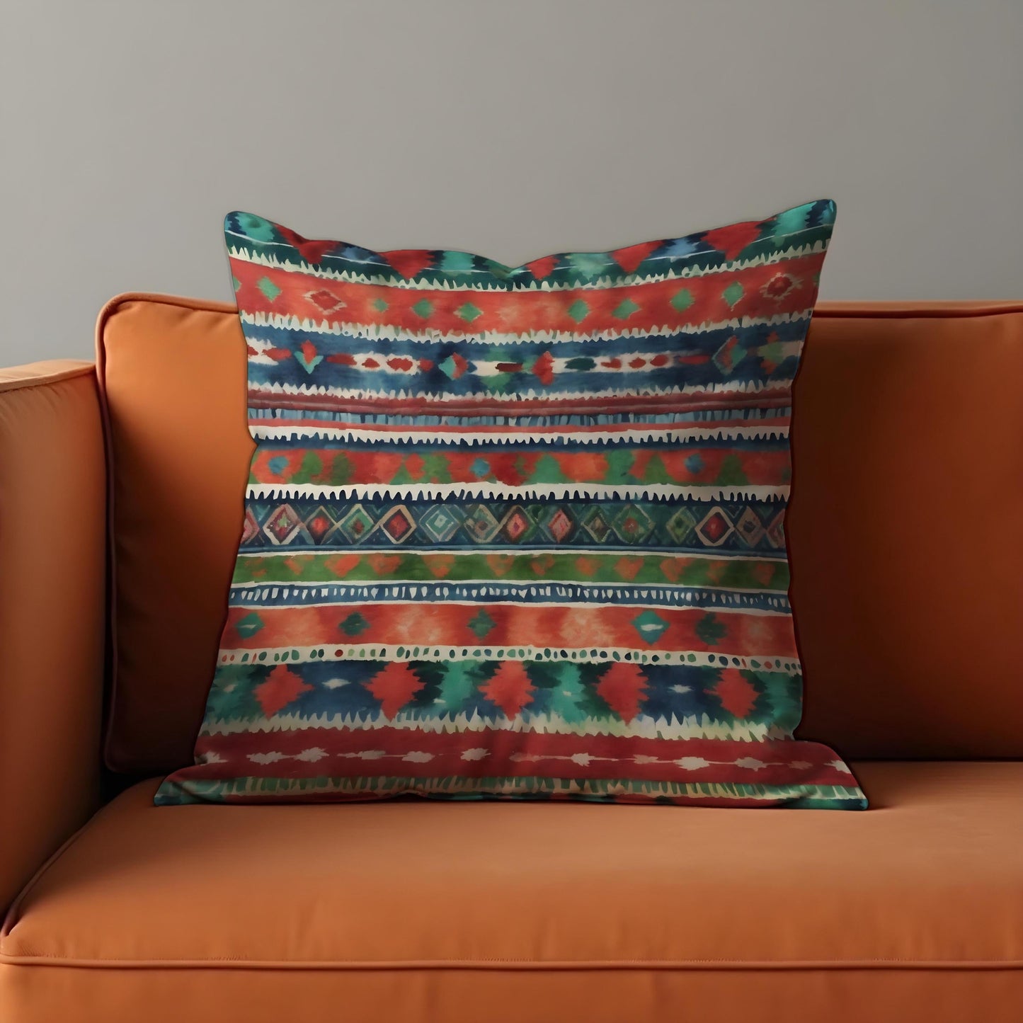 Boho Tribal Aztec Cushion Cover, Colorful Ethnic Print Pillow Case