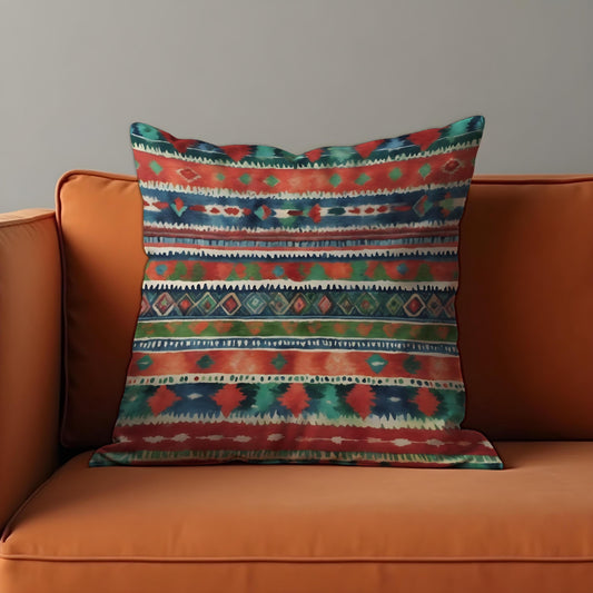 Boho Tribal Aztec Cushion Cover, Colorful Ethnic Print Pillow Case