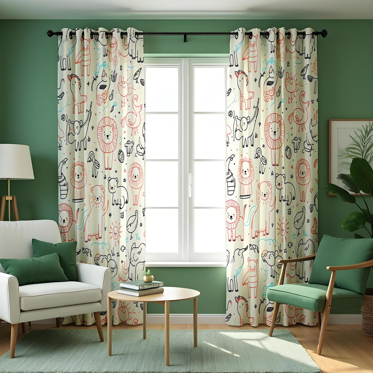 Whimsical Safari Animal Curtains, Kids Jungle Zoo Drapes