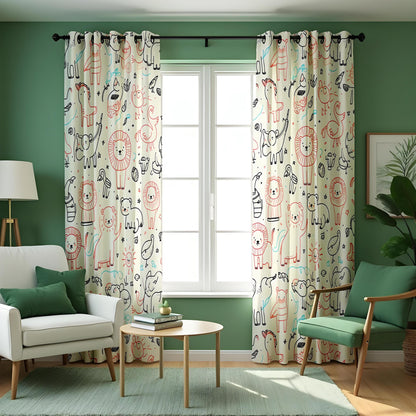 Whimsical Safari Animal Curtains, Kids Jungle Zoo Drapes