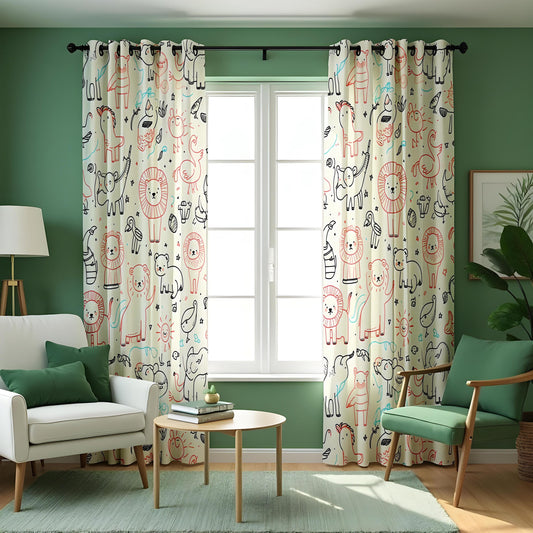 Whimsical Safari Animal Curtains, Kids Jungle Zoo Drapes