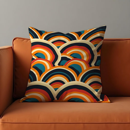 Retro Rainbow Cushion Cover, Bold Arch Pattern Throw Pillow Cover