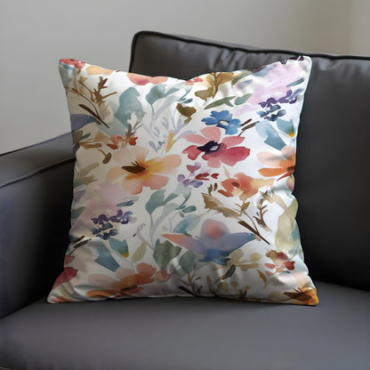 Romantic Floral Watercolor Cushion Cover, Blush Pink & Wildflower Pillow Case