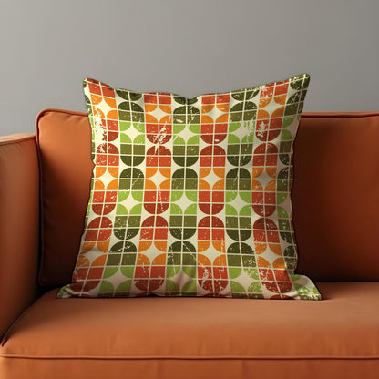 Farmhouse Geometric Cushion Cover, Retro 70s Throw Pillow Cover