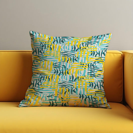 Abstract Yellow & Teal Cushion Cover, Brushstroke Throw Pillow Cover