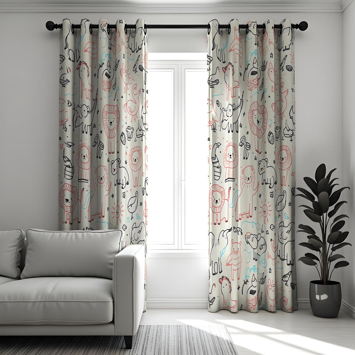 Whimsical Safari Animal Curtains, Kids Jungle Zoo Drapes