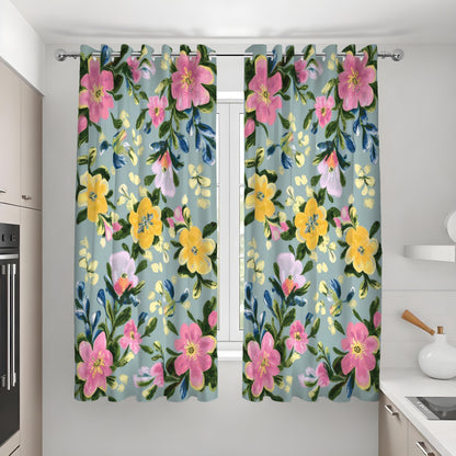 Yellow & Pink Watercolor Floral Curtains, Botanical Drapes