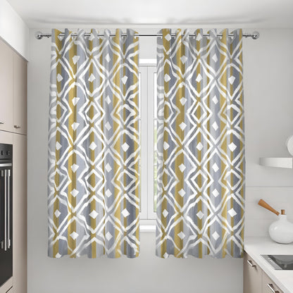 Grey Mustard Geometric Curtains, Abstract Pattern Drapes