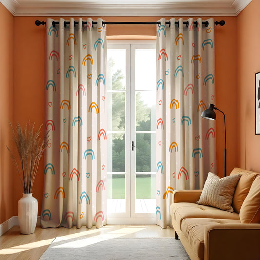 Rainbow Kids Curtains, Heart & Arch Nursery Window Drapes