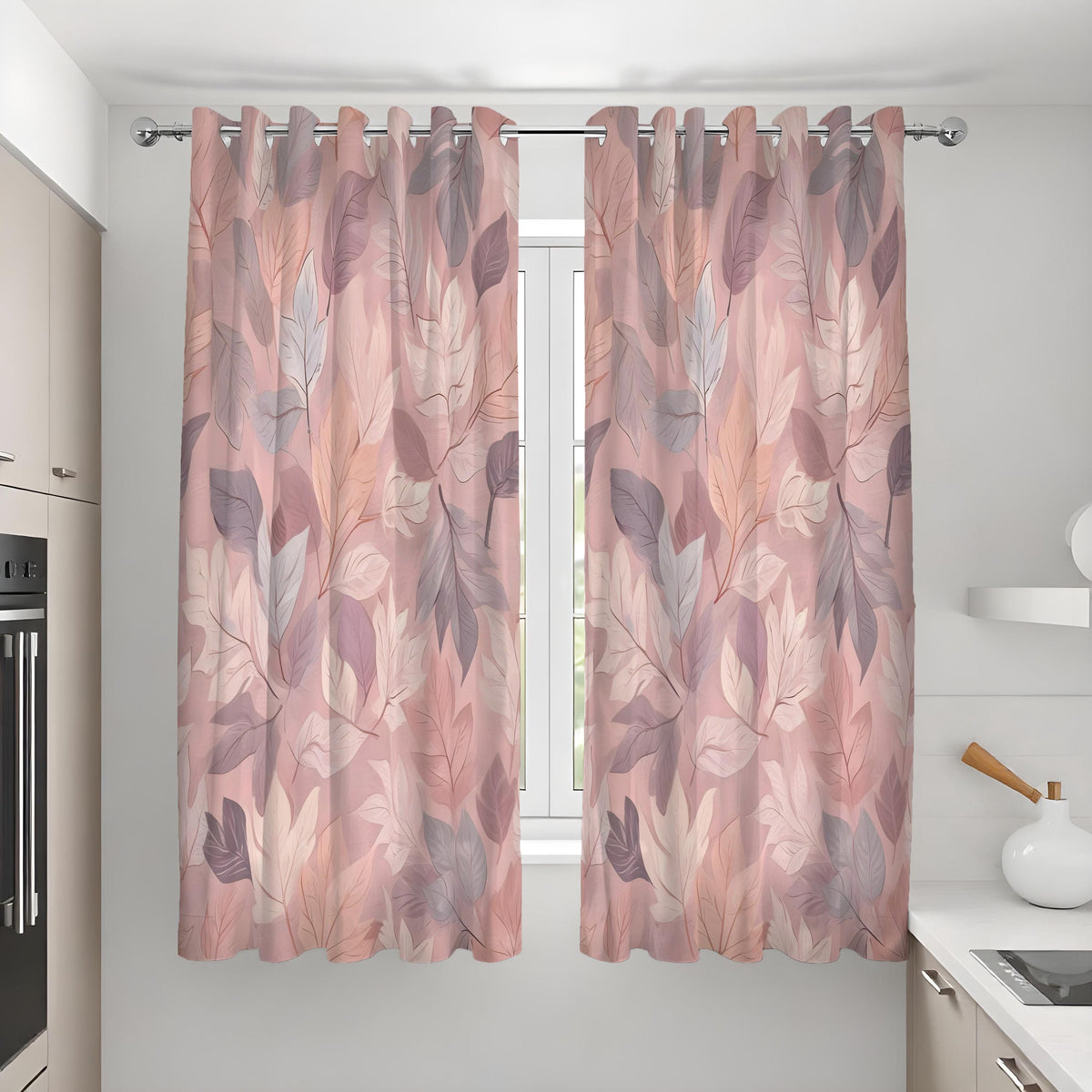 Dusty Pink Leaf Curtains, Soft Botanical Window Drapes