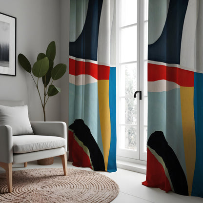 Modern Color Block Curtains, Bold Geometric Window Drapes