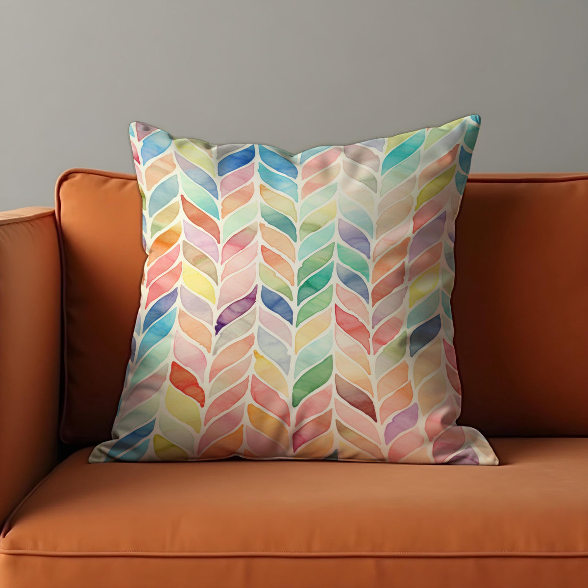 Watercolor Chevron Cushion Cover, Rainbow Leaf Throw Pillow Case
