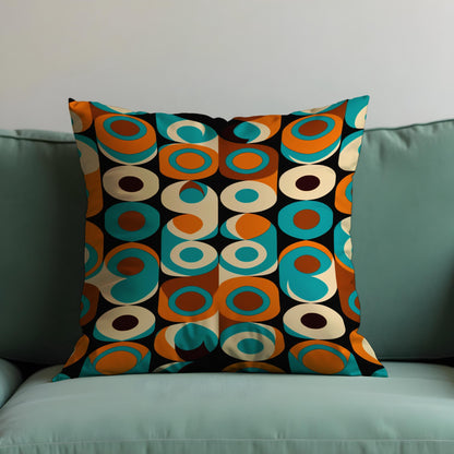 Retro Circle Pattern Cushion Cover, 70s Style Teal Throw Pillow Case