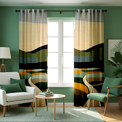 Earthy Mountain Landscape Curtains, Custom Size Drapes