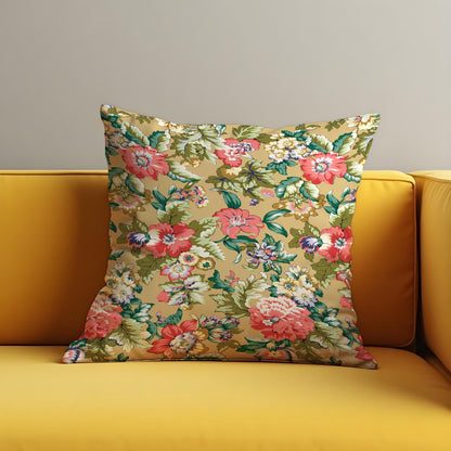 Farmhouse Botanical Cushion Cover, Coral & Cream Floral Print Pillow Cover