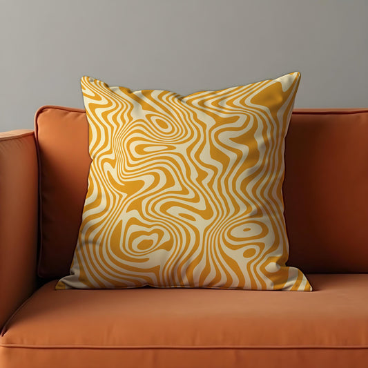 Abstract Yellow Cushion Cover, Swirling Geometric Line Pillow Case