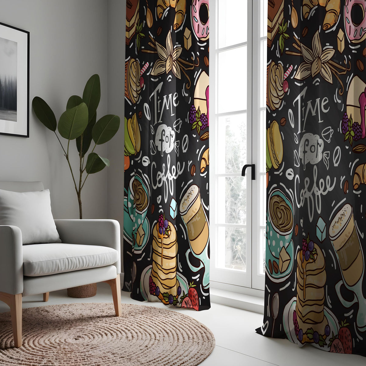 Coffee Lover Kitchen Curtains, Cafe Print Coffee Bar Drapes