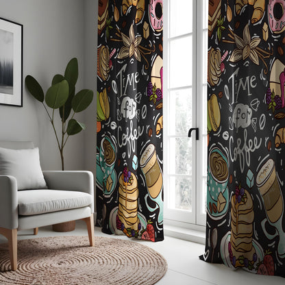 Coffee Lover Kitchen Curtains, Cafe Print Coffee Bar Drapes