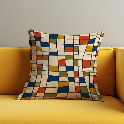Retro Geometric Grid Cushion Cover, Mid Century Modern Throw Pillow Cover