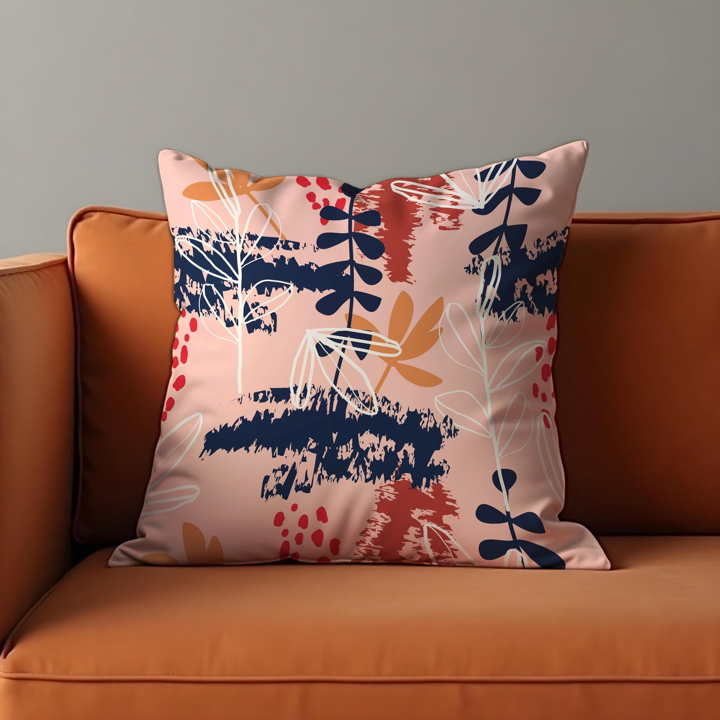 Modern Abstract Botanical Cushion Cover, Navy & Blush Throw Pillow Cover