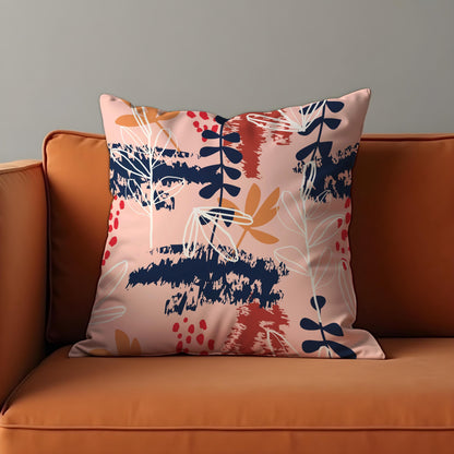 Modern Abstract Botanical Cushion Cover, Navy & Blush Throw Pillow Cover