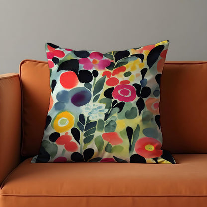 Watercolor Floral Cushion Cover, Colorful Botanical Throw Pillow Case
