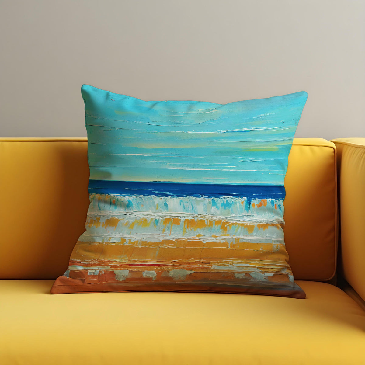 Beach Scene Cushion Cover, Ocean Waves Throw Pillow Case