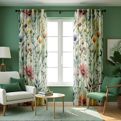 Watercolor Floral Botanical Curtains, Calm Nature Drapes