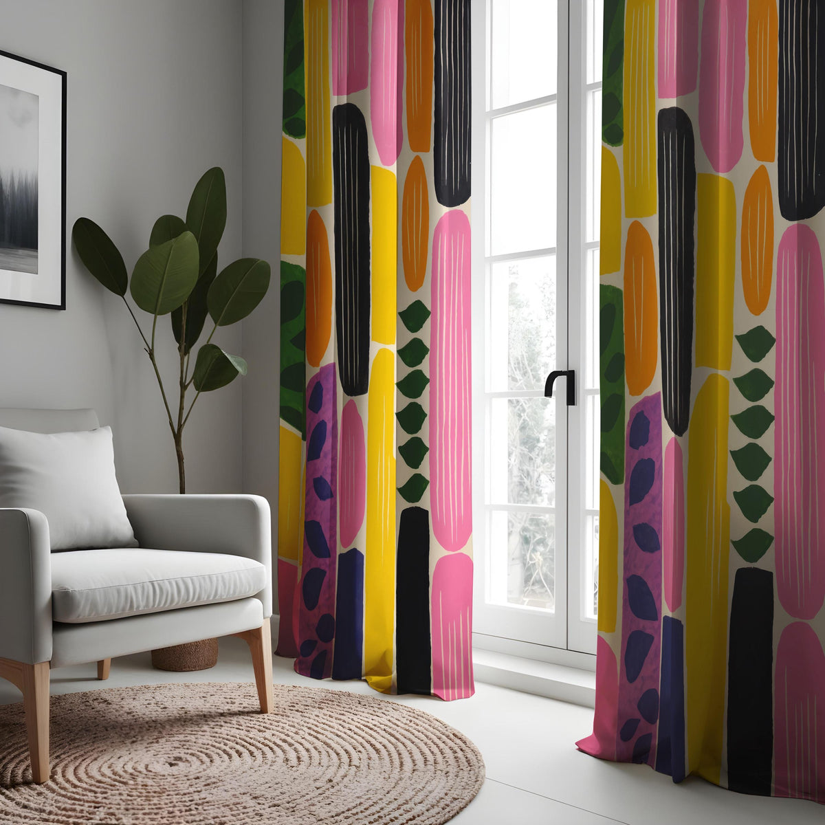 Bold Abstract Geometric Curtains, Mid Century Modern Drapes