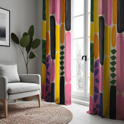 Bold Abstract Geometric Curtains, Mid Century Modern Drapes