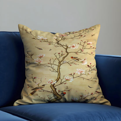 Blossom Bird Cushion Cover, Oriental Floral Pillow Case