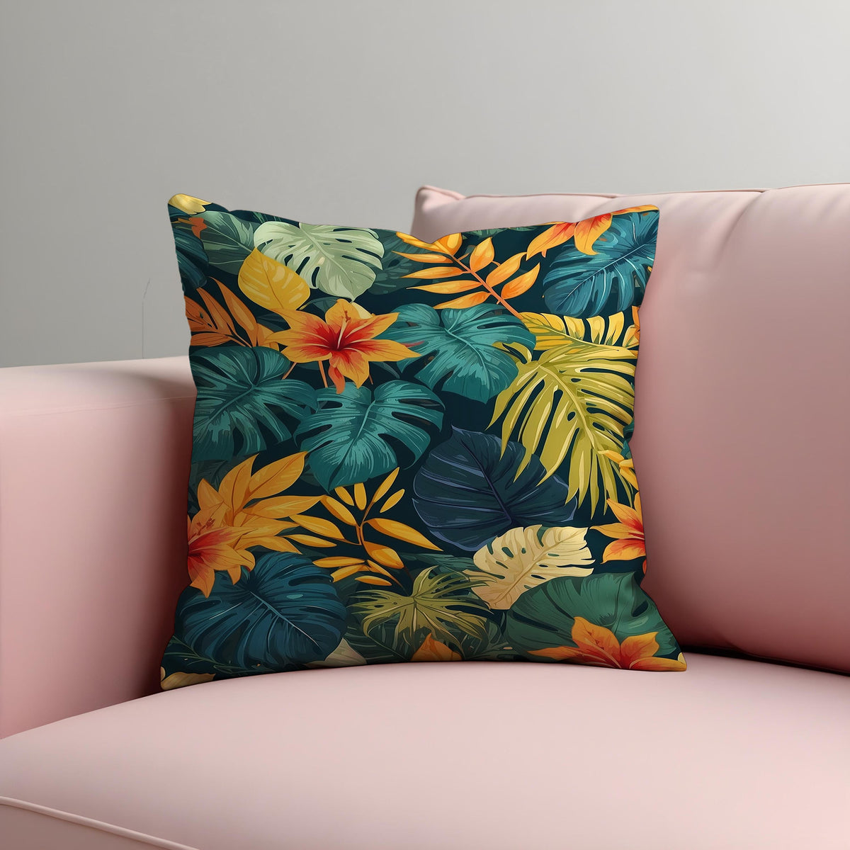 Dark Tropical Leaf Cushion Cover, Jungle Pillow Case