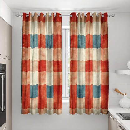 Rustic Earth Tone Striped Curtains, Checkered Boho Drapes
