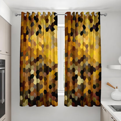 Brown Yellow Hexagon Curtains, Modern Geometric Drapes