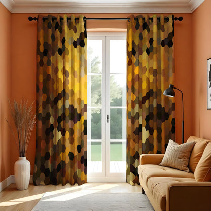 Brown Yellow Hexagon Curtains, Modern Geometric Drapes
