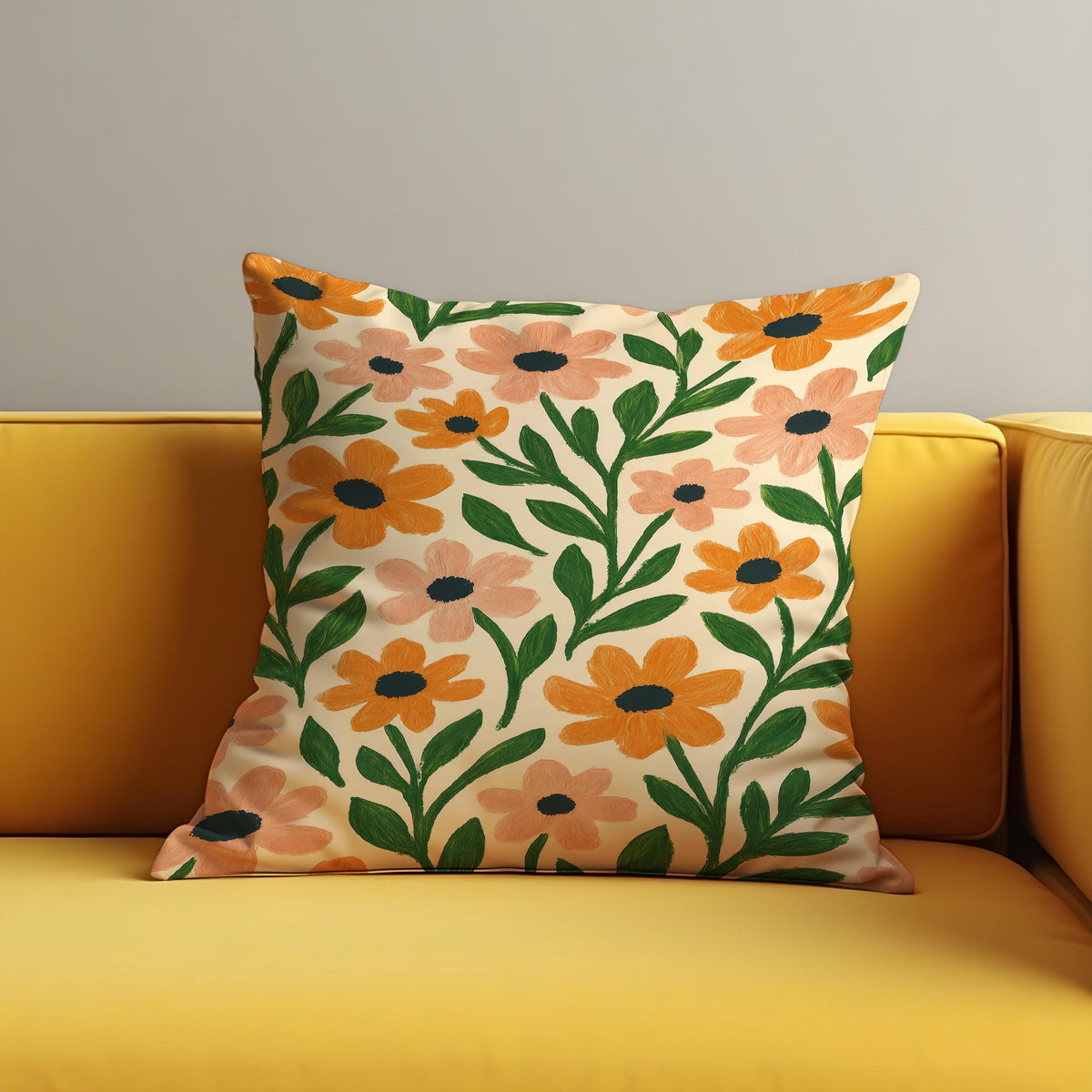 Floral Cushion Cover, Orange Peach Flowers Throw Pillow Case