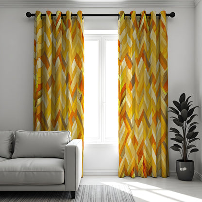 Yellow Orange Chevron Curtains, Retro Geometric Drapes