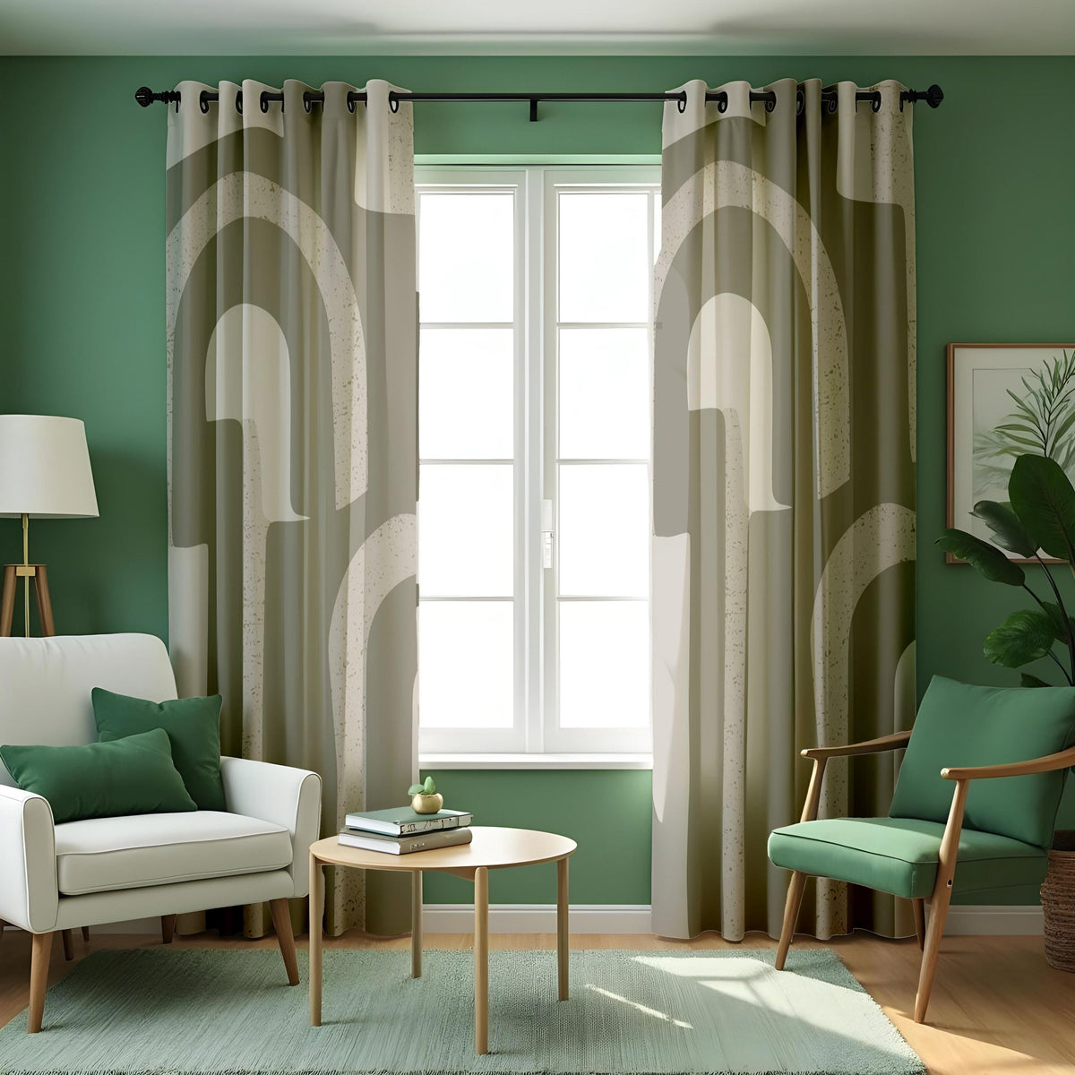 Taupe Beige Arch Pattern Curtains, Minimalist Modern Drapes