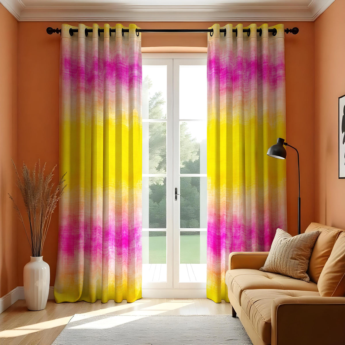 Yellow Pink Ombre Curtains, Watercolor Gradient Drapes