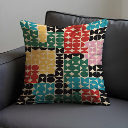 Retro Geometric Cushion Cover, Color Block Modern Mid Century Pillow Cover