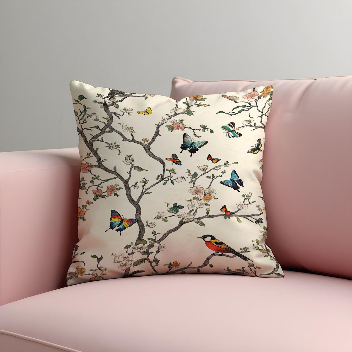 Bird Print Cushion Cover, Branch Throw Pillow Case