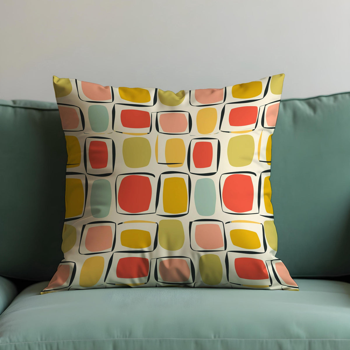 Retro Square Cushion Cover, Mid Century Pillow Case