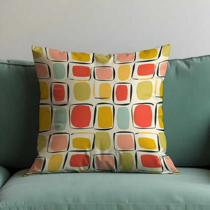 Retro Square Cushion Cover, Mid Century Pillow Case